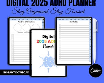 ADHD Digital Planner | 2025 Digital Planner, ADHD Planner, GoodNotes Planner, iPad Planner, Daily Planner, Weekly Planner, Monthly Planner