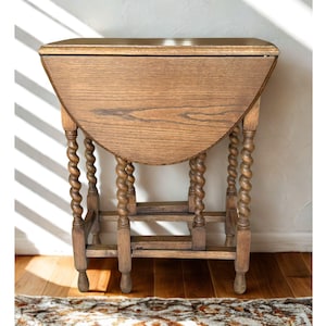 Vintage Oak Gateleg Table | Barley Twist Drop Leaf Table | English Oak Side Table | Jacobean Revival Furniture | Restored Vintage Table