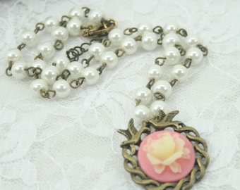 Vintage Rose Cameo Necklace
