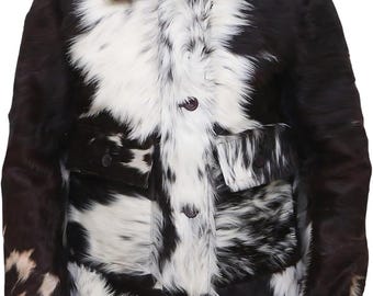 Chaqueta universitaria de piel de vaca con pelo: estilo motero