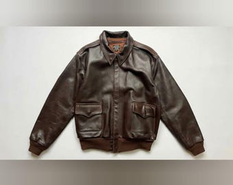 Chaqueta de cuero de vuelo vintage A-2, estilo aviador, color marrón foca