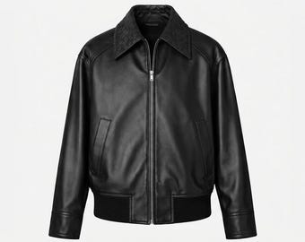 Chaqueta de piel con cuello intrecciato