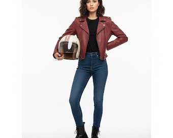 Chaqueta de cuero para motociclista de invierno / Regalo de Navidad para mujeres, damas y niñas