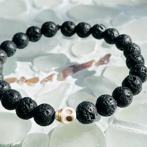 All Men Deserve a Little Head! Men&#39;s Bracelet, Men&#39;s Black Bead Bracelet, Men&#39;s Lava Stone Bracelet, Skull Bracelet for Men, Beaded Bracelet