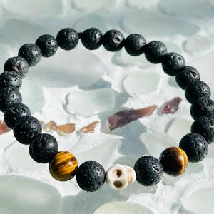 All Men Deserve a Little Head! It&#39;s the Eye of the Tiger & Lava Rock Essential Oil Diffuser Bead Bracelet Gift for Men 8mm