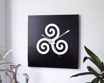Scandinavian Metal Wall Clock: Triskelion Viking Decor