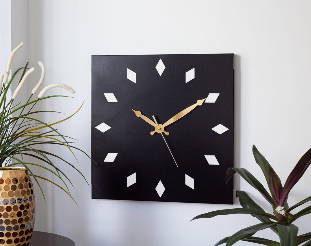 Minimalist Black Square Metal Wall Clock, Silent Gold Hands - Etsy