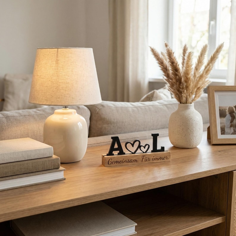 Regalo personalizzato per il partner con iniziali e cuore | Supporto in legno di quercia | Regalo di anniversario per fidanzata/fidanzato | Regalo d'amore/per la relazione immagine 10