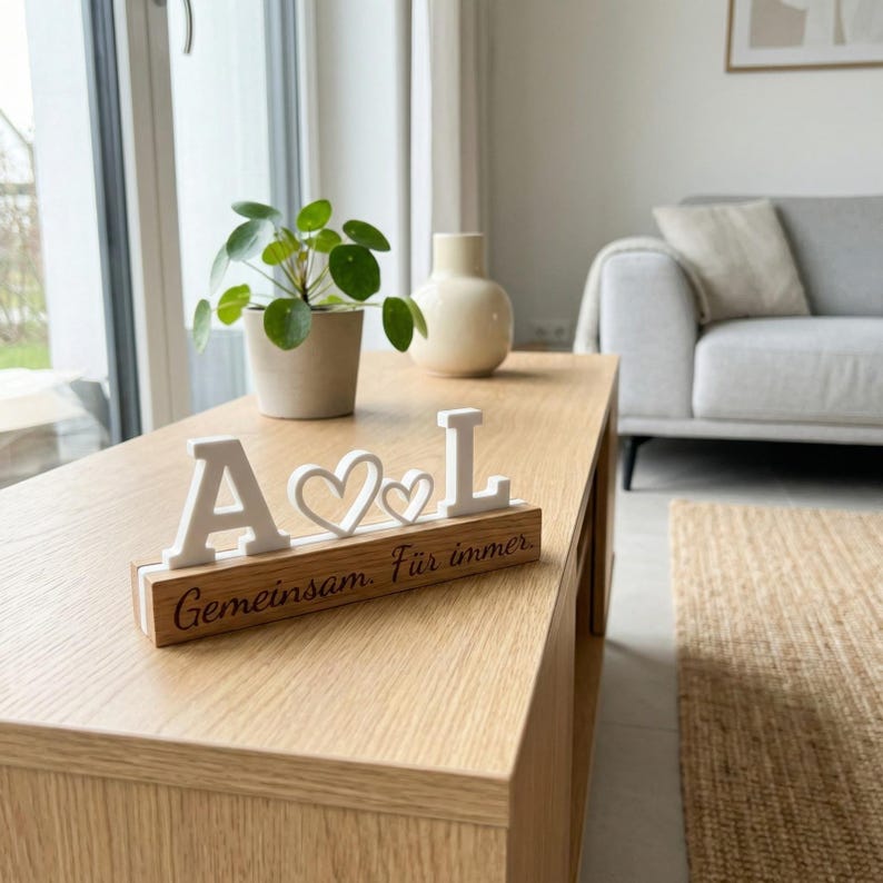 Regalo personalizzato per il partner con iniziali e cuore | Supporto in legno di quercia | Regalo di anniversario per fidanzata/fidanzato | Regalo d'amore/per la relazione immagine 4