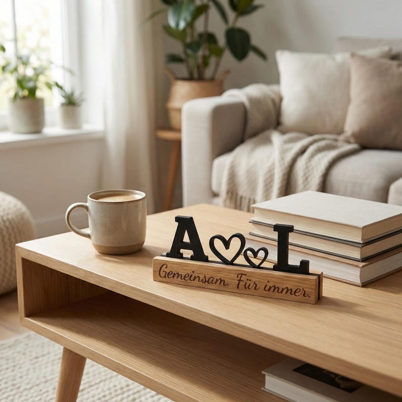 Regalo personalizzato per il partner con iniziali e cuore | Supporto in legno di quercia | Regalo di anniversario per fidanzata/fidanzato | Regalo d'amore/per la relazione immagine 11