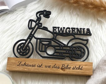 Regalo personalizzato per motociclisti: supporto in legno con stampa 3D e incisione, regalo per motociclisti uomini, decorazione per motociclisti e officina.