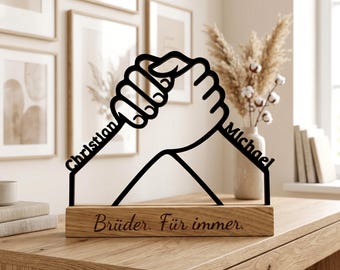 Personalized gift for brother | Wooden decoration with name & engraving | Gift for best friends and family | Custom handshake design
