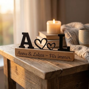 Regalo personalizzato per il partner con iniziali e cuore | Supporto in legno di quercia | Regalo di anniversario per fidanzata/fidanzato | Regalo d'amore/per la relazione immagine 8
