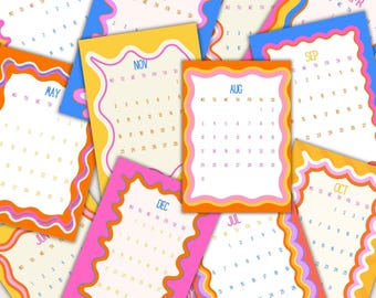 Calendario da tavolo retrò 2026, planner mensile colorato 5x7 (download PDF)