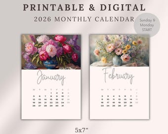 2026 Blumenkalender Druckvorlage Vintage Botanische Kunst 13x18 (PDF)