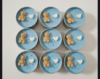 Velas de cera de soja con forma de osito de peluche para invitados, recuerdo personalizado para baby shower o bautizo, souvenirs personalizados para fiestas de bautizo, regalo para bebés al por mayor