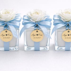 Personalisierte Glaskerze Gastgeschenke, Babyparty Gastgeschenke, Babypuderduft, Pleksi Namensschild