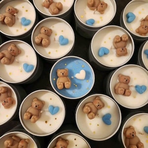 Candela personalizzata a forma di orsetto per baby shower, regalo di compleanno per neonati, candela ricordo per battesimo, scatola di candele personalizzata a forma di orsetto