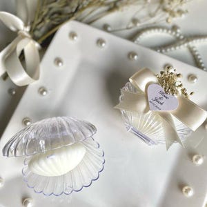 Velas artesanales de concha marina, caja de vela de ostra decorada con perlas, velas de boda personalizadas, regalos para despedida de soltera