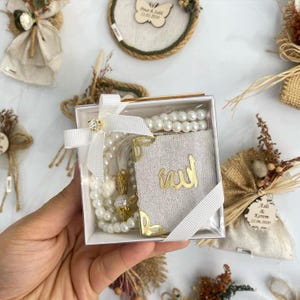 Personalized Mini Quran Gift Set with Tasbih – Wedding, Baby Shower, Eid Favor – Islamic Keepsake Box
