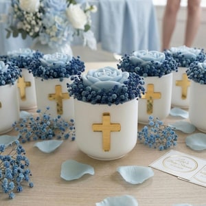 Luxury Personalized Baptism Candle, Elegant Baby Shower Favor, Wedding Guest Gift, Handmade Soy Wax Candle