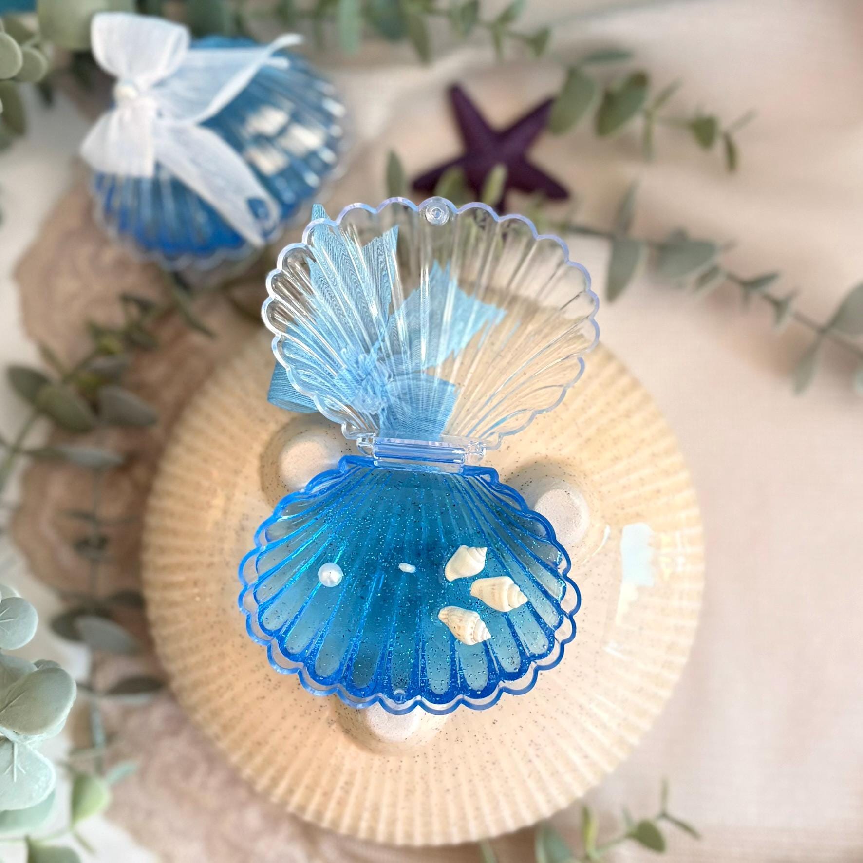 Ocean Theme Beach Wedding Favors for Guests | Bridal Shower Seashell Gel Candle Wedding Gift | Nautical Jelly Candle in Oyster Shell