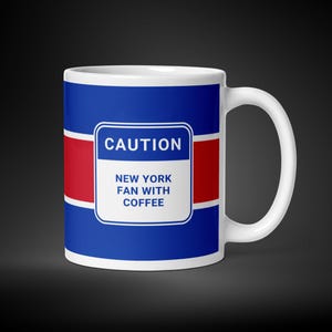 New York Rangers mug for New York hockey fan New York Rangers gift for husband funny sports coffee cup caution New York fan with coffee