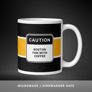 Boston mug for hockey fan Boston gift idea for husband funny sports mug for him Boston game day mug caution Boston fan with coffee