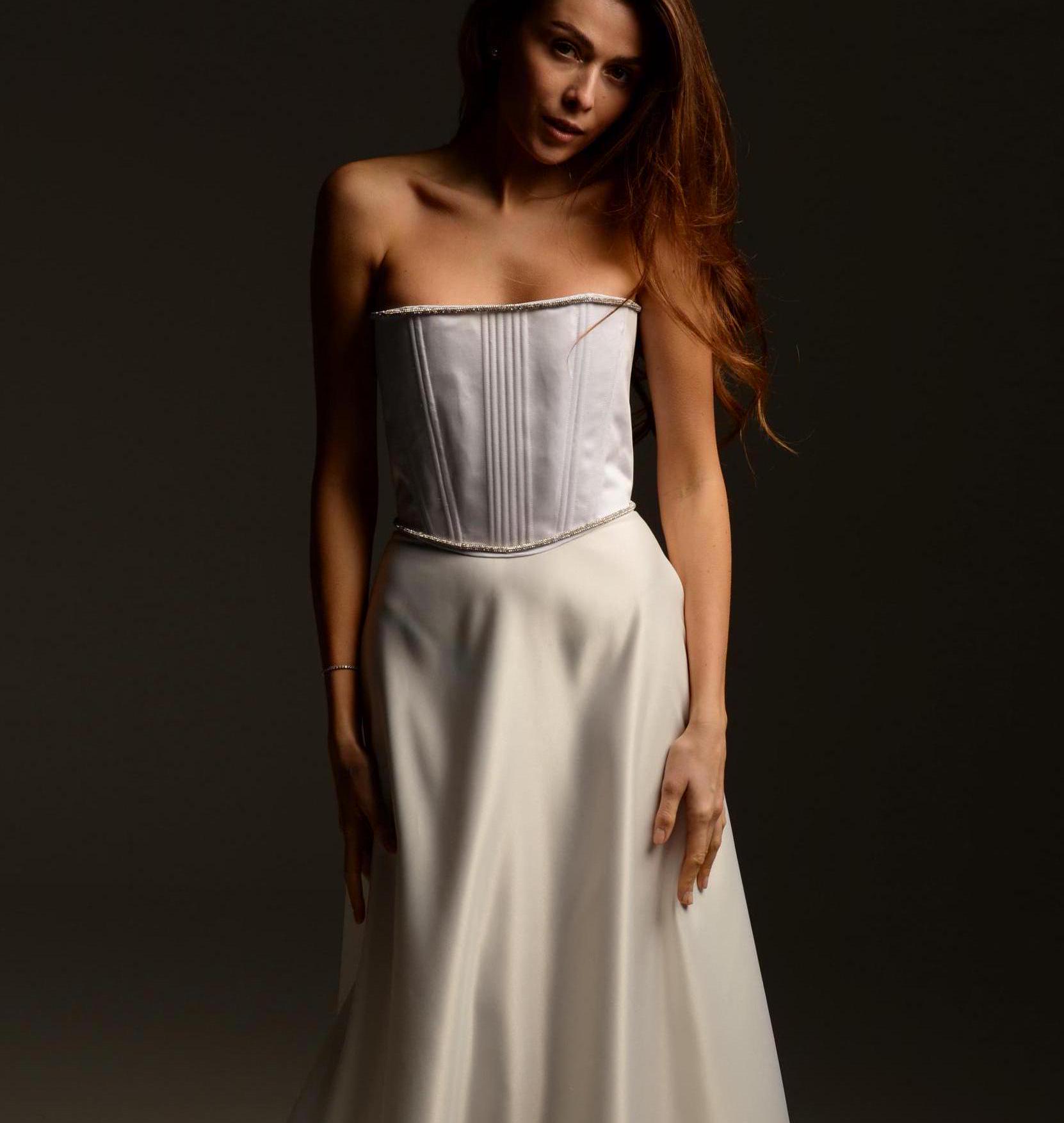 Boned Corset Top A Line Wedding Dress, Satin Corset and Silk Taffeta ...