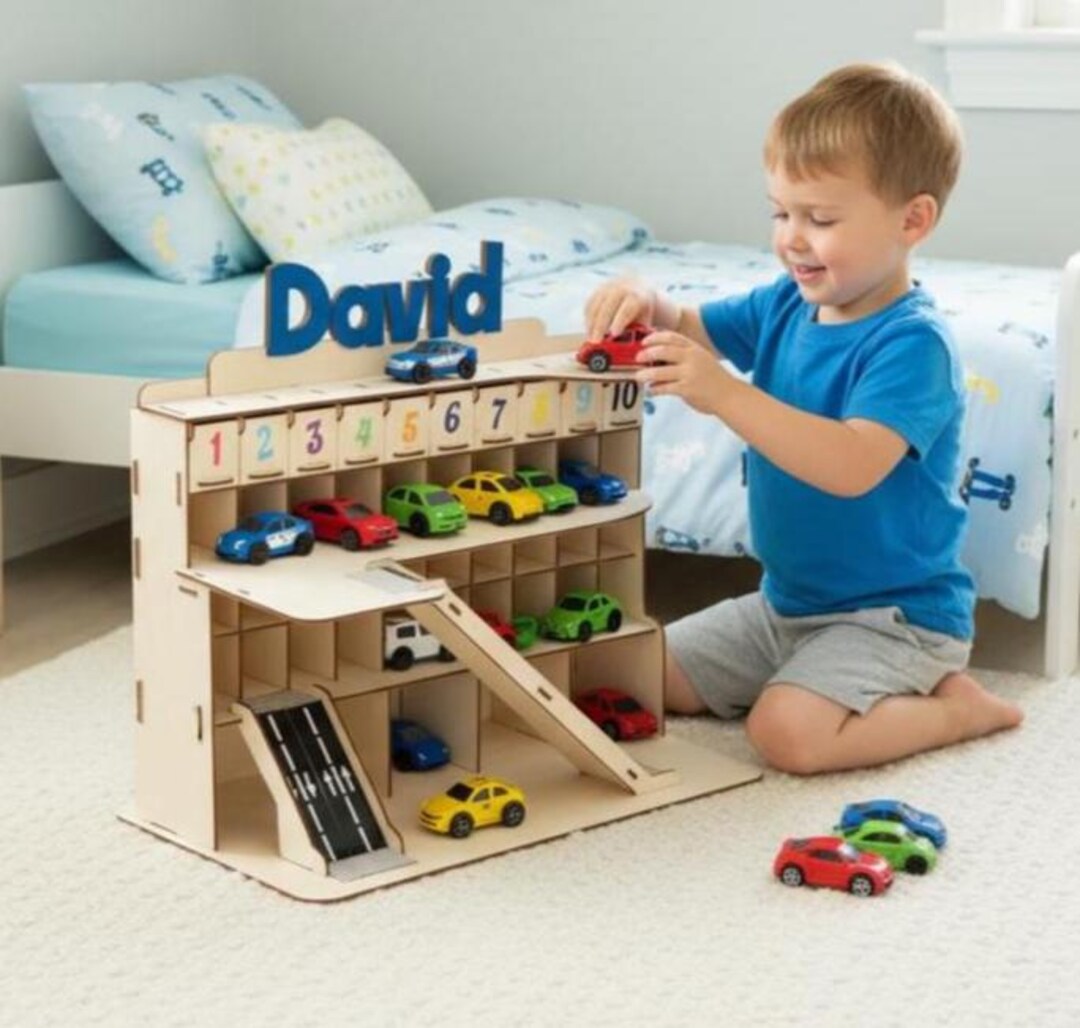 Personalized Garage Ramp for Cars Kids Wooden Toy Parking Race Track ...