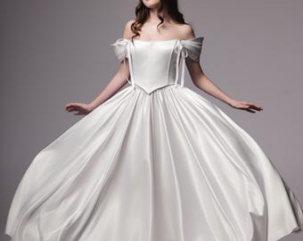 Two Piece Satin Wedding Dress, Bridal Corset and Skirt Set, Custom Color Wedding Outfit, Modern Princess Gown for Her