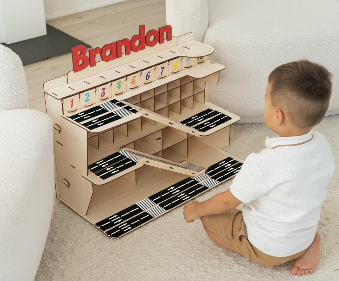 Personalized Wooden Toy Car Garage Ramp Montessori Toddler Parking ...