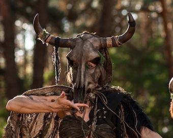Bull Skull Horns Mask, Bison Skull Face Mask, Horror Buffalo, Bull Antlers Wendigo, Minotaur Skull