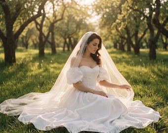 Off Shoulder Satin Wedding Dress with Puff Sleeves, Lace Up Corset Bridal Gown, Minimalist Dress