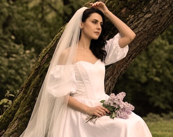 Off Shoulder Satin Wedding Dress, Tiffany Satin Bridal Gown, Minimalist Bridal Dress, A Line Wedding Gown, Custom Size