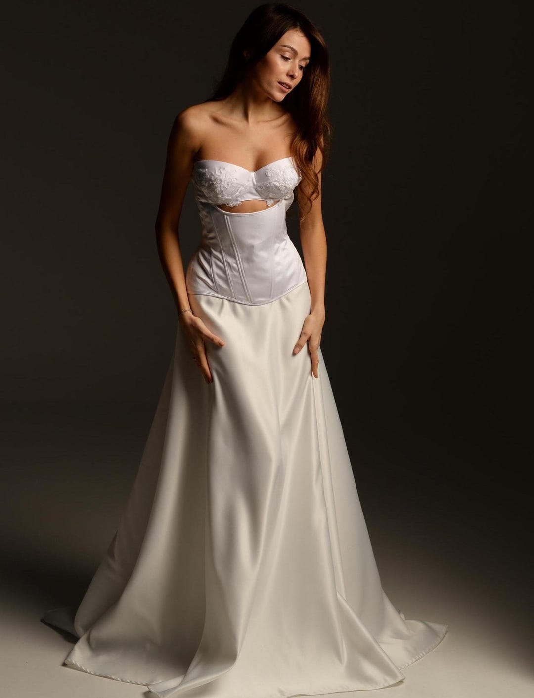 Drop Waist Corset Dress, Two Piece Wedding Dress, Appliqué Corset With ...