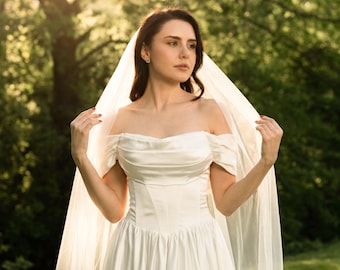 Off Shoulder Wedding Dress, Satin Bridal Gown, Minimalist Wedding Dress, A Line Bridal Dress, Custom Size Bridal Gown