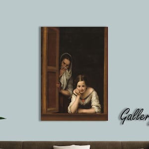 Two Women at a Window Canvas – Bartolomé Esteban Murillo Art – Classic Spanish Baroque Painting – Vintage Museum Canvas Wall Art