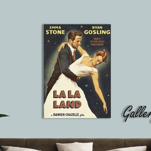La La Land Retro Movie Poster Canvas – Vintage Film Print Wall Art – Ryan Gosling & Emma Stone – Classic Hollywood Style Decor