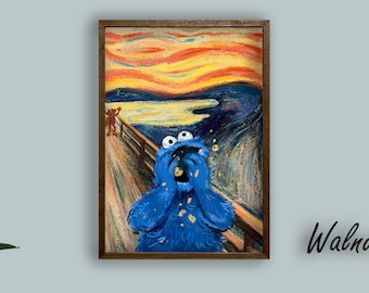 Cookie Monster Scream Parody Print – Funny Pop Art Wall Decor – Munch Inspired Sesame Street Poster – Colorful TV Nostalgia Artwork