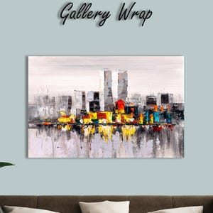 Abstract New York Skyline Canvas Wall Art, Colorful Cityscape Painting, Modern Urban Artwork, NY City Decor for Living Room