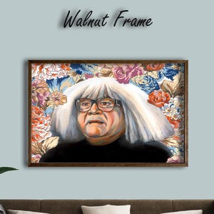 Impressão em tela de Frank Reynolds | Tela para fãs &quot;It&#39;s Always Sunny&quot; | Retrato engraçado de Pop Art | Pôster com peruca floral de Danny DeVito | Arte de parede para casa