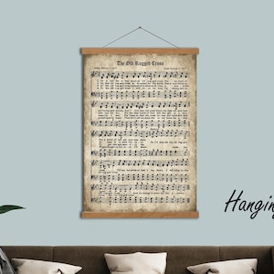 The Old Rugged Cross Hymn Canvas – Vintage Sheet Music Wall Art – Christian Faith Decor – Rustic Scripture-Inspired Canvas Poster