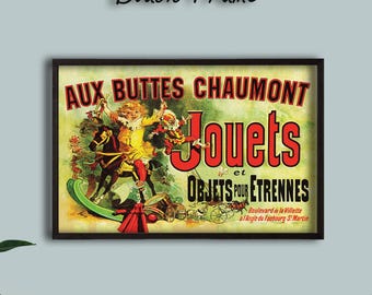Vintage French Toy Canvas Poster – Aux Buttes Chaumont Jouets Canvas Print – Firmin Bouisset Retro Wall Art – Friends Monica Poster