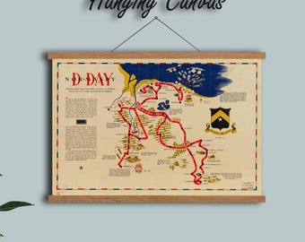 D-Day Normandy Map Poster, World War 2 Vintage Military Map, 743rd Tank Battalion, WW2 History Wall Art, Retro Army Memorabilia Print