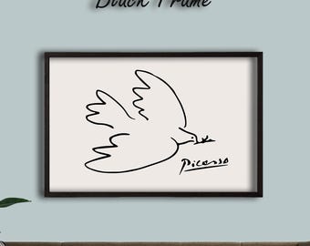 Picasso Inspired Dove Line Art Print, Minimalist Peace Bird Wall Art, Modern Abstract Line Drawing, Black and White Canvas Poster