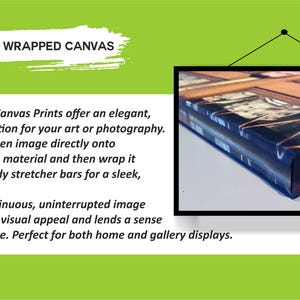 Puede incluir: Una impresi&oacute;n en lienzo con marco, que muestra una obra de arte enmarcada. El lienzo est&aacute; estirado sobre barras resistentes, ofreciendo un acabado elegante. El texto "GALLERY WRAPPED CANVAS" est&aacute; en la parte superior de la imagen.