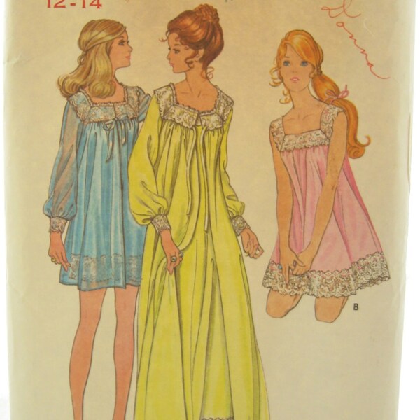 1970s Butterick 5938 Womens Baby Doll Nightgown Lingerie Vintage Sewing Pattern Bust 36