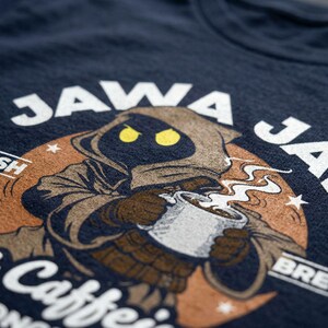 Jawa Java Extra Caffeinated Sci-fi Coffee Parody T-shirt Navy Blue