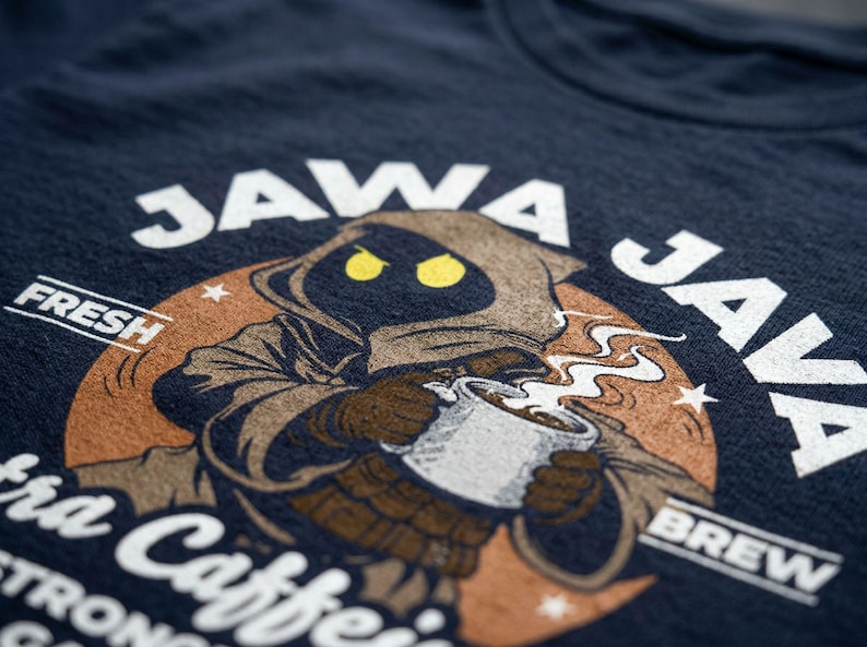 Jawa Java Extra Caffeinated Sci-fi Coffee Parody T-shirt Navy Blue